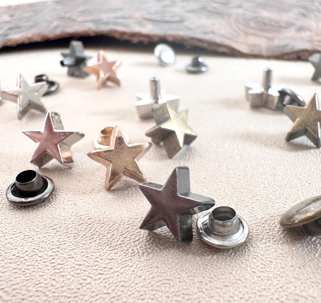 4 Color, PACK of 10 Metal Stars Rivets Studs, Leather Studs, Leather ...