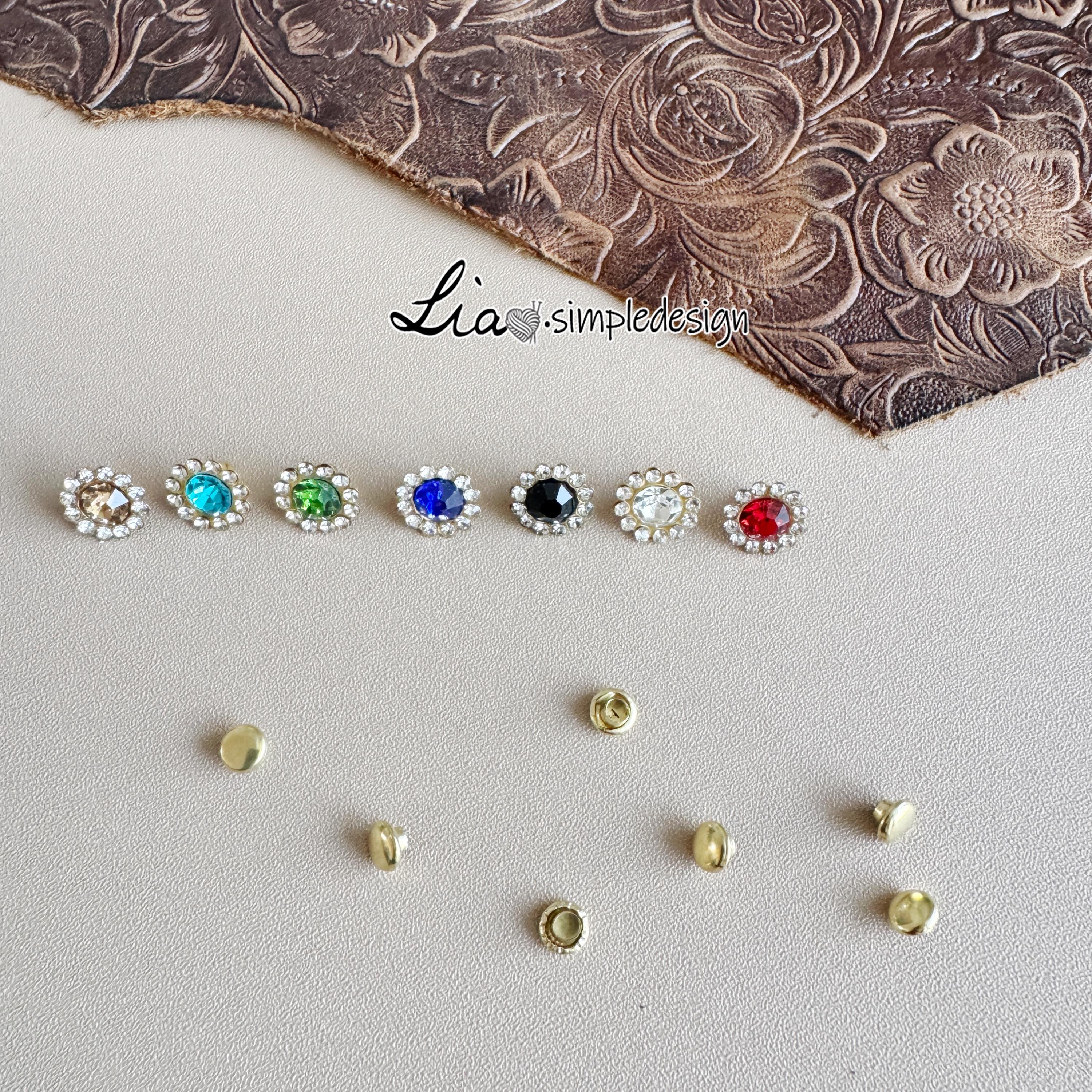 PACK of 20 Rhinestone Round Flower Rivets Studs, Leather Studs, Leather ...