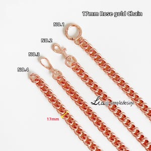 Cadena para bolso de mano de alta calidad en oro rosa de 17 mm, correa de metal para bolso de hombro, cadenas de repuesto para asas, correa de metal para bolso cruzado, JD-223857