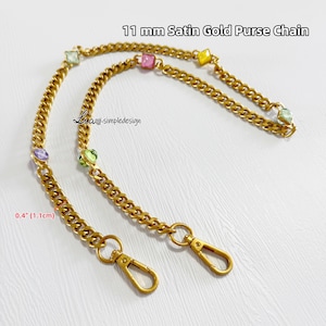 11MM Satin Gold High Quality Purse Chain, Alloy and Glass Drill, Metal Shoulder Handbag Strap, Bag Strap, Bag Accessories, JD-222382