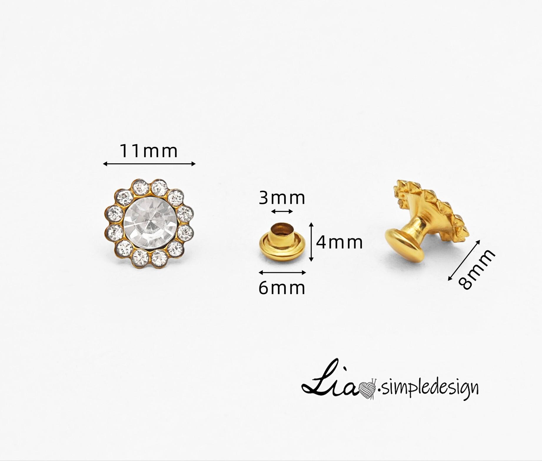 PACK of 20 Rhinestone Round Flower Rivets Studs, Leather Studs, Leather ...