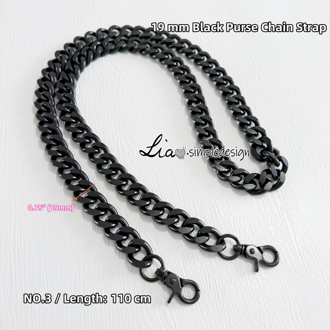 19mm Black High Quality Purse Chain Strap, Alloy and Iron, Metal