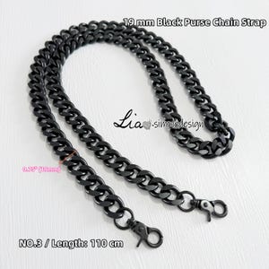 19 mm Schwarz Hochwertiger Geldbörse Kettenriemen, Legierung und Eisen, Metall Schulter Handtasche Riemen, Geldbörse Ersatzketten, Taschenzubehör, JD-222375