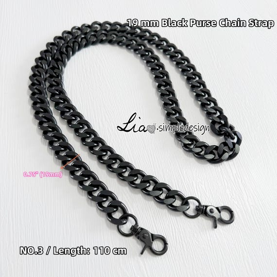 はと 19mm Black High Quality Purse Chain Strap, Alloy and Iron, Metal