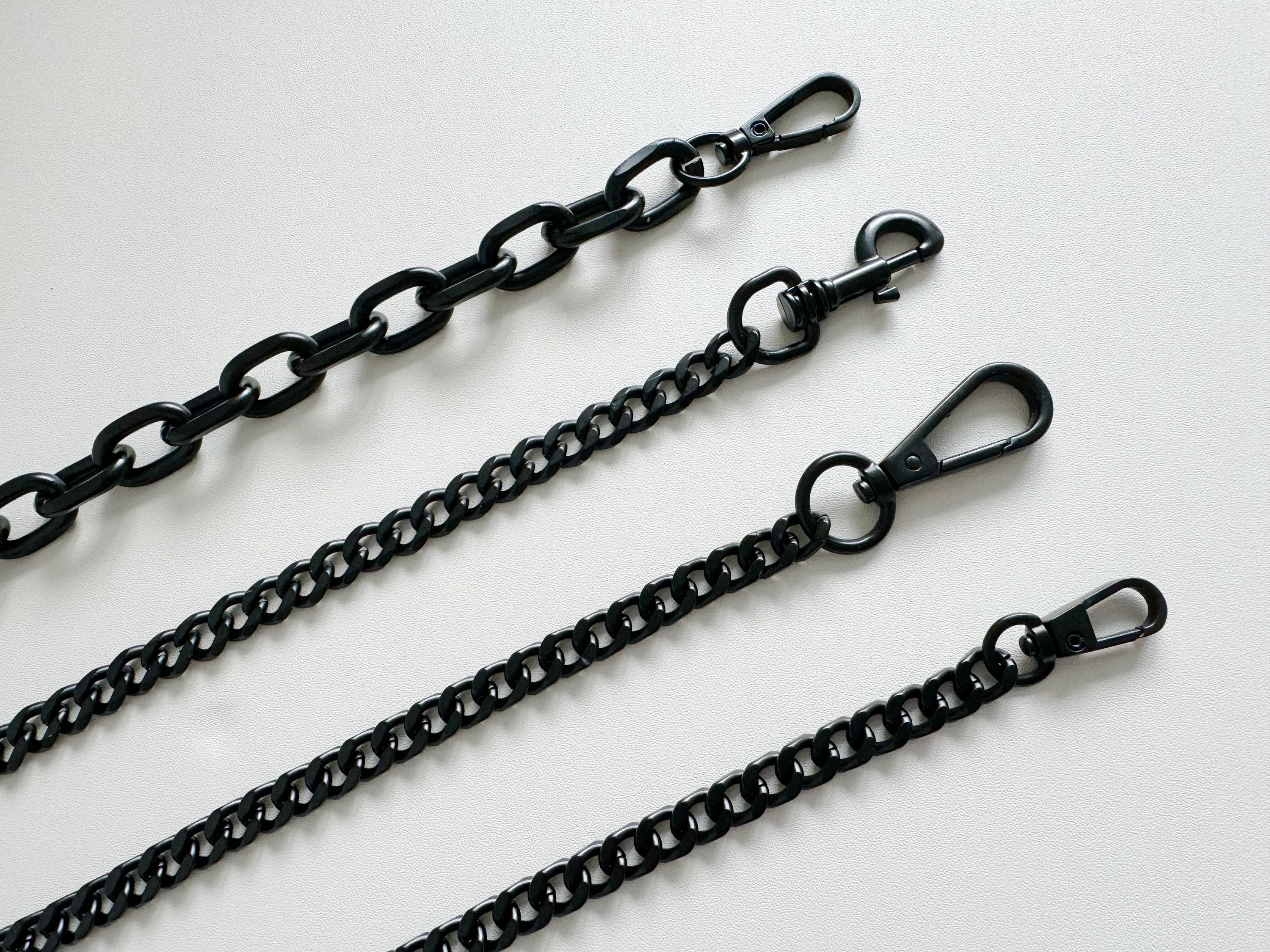 Chaine De Sac Gun Métal 100 Cm – Maille Gourmette Noire – Fabriquée Main En France