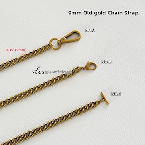 9mm Altgold Hochwertige Geldbörse Kettenriemen, Legierung und Eisen, Metall Schulter Handtasche Riemen, Geldbörse Ersatzketten, Taschenzubehör, JD-221093