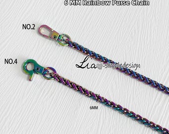 6mm Rainbow High Quality Purse Chain, Metal Shoulder Handbag Strap, Replacement Handle Chains, Metal Crossbody Bag Chian Strap, JD-22868