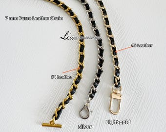 21 Color, 7mm High Quality Purse Chain,Copper and PU Leather,Metal Shoulder Handbag Strap,Bag Strap,Bag Accessories, JD-223156
