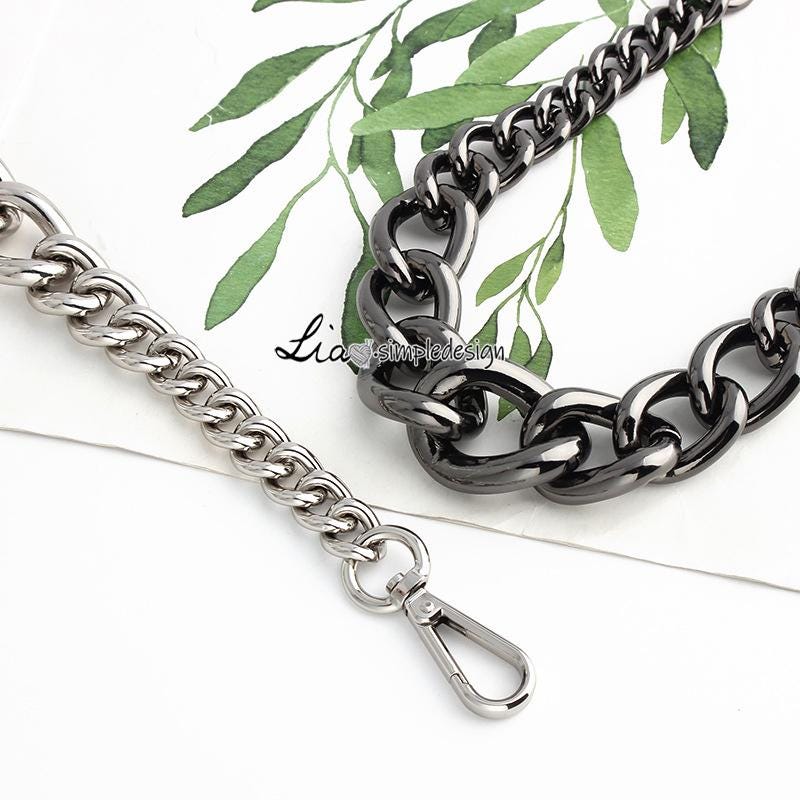 Set Da 3 Catene Per Borsa In Alluminio, Tracolla Di Ricambio Oro, Argento E Nero, Lunghezza 120 Cm - 2