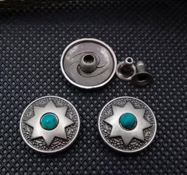 PACK of 20, Old Silver Turquoise Ethnic Pattern Rivets Studs, Ethnic ...