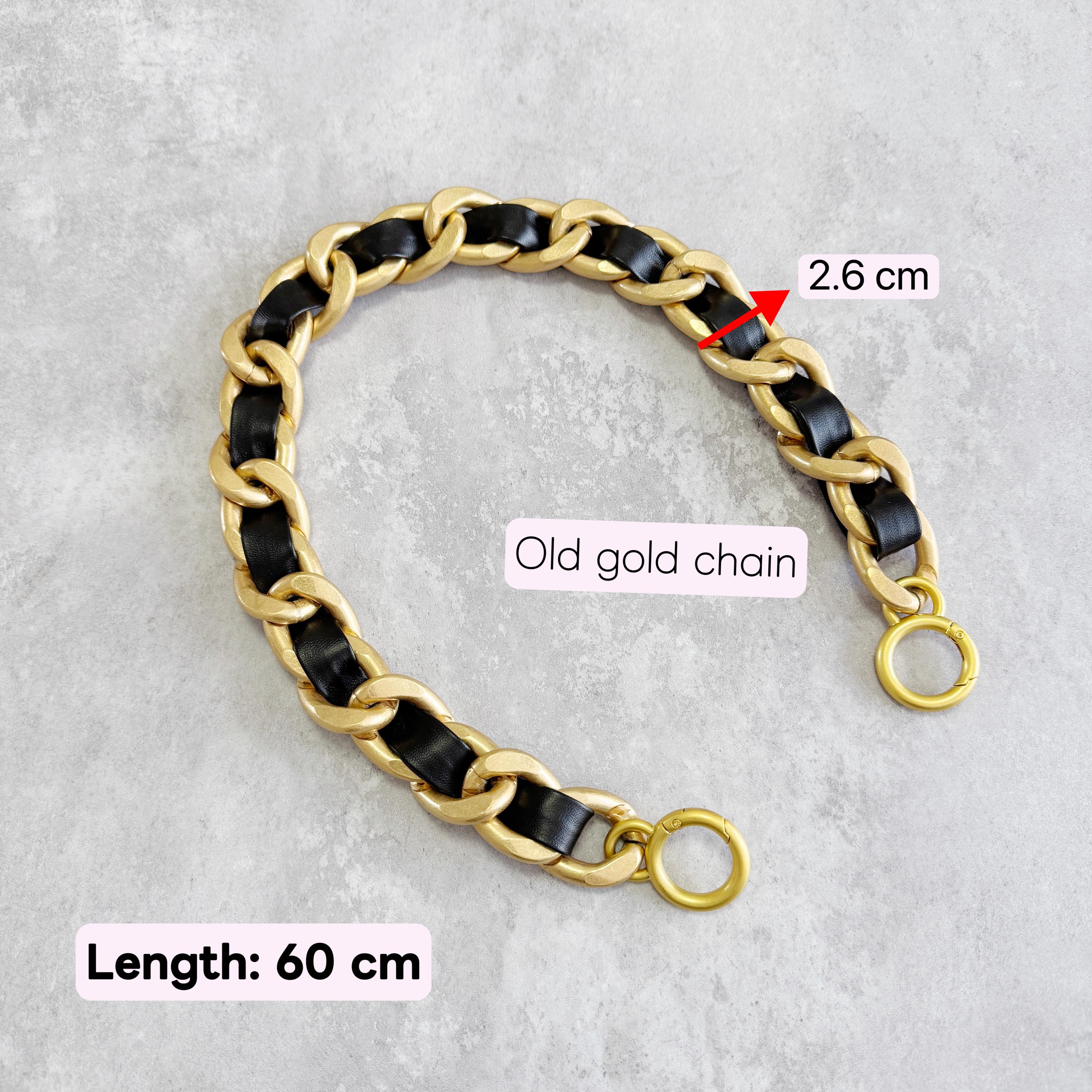26mm Old Gold High Quality Full Copper Leather Purse Chain Strap