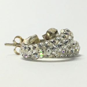Vintage Sterling Silver Chunky Retro Rounded Hoop Sleeper Earrings With Crystal. Marked 925. Gift For Her.