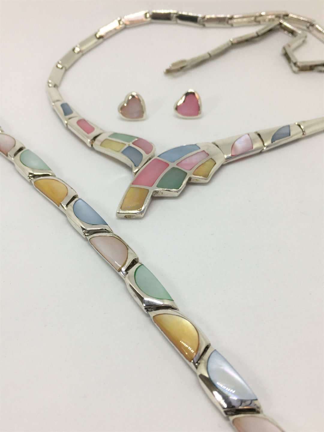 Vintage Handmade Mother of Pearl Inlay Bracelet Necklace & - Etsy Israel