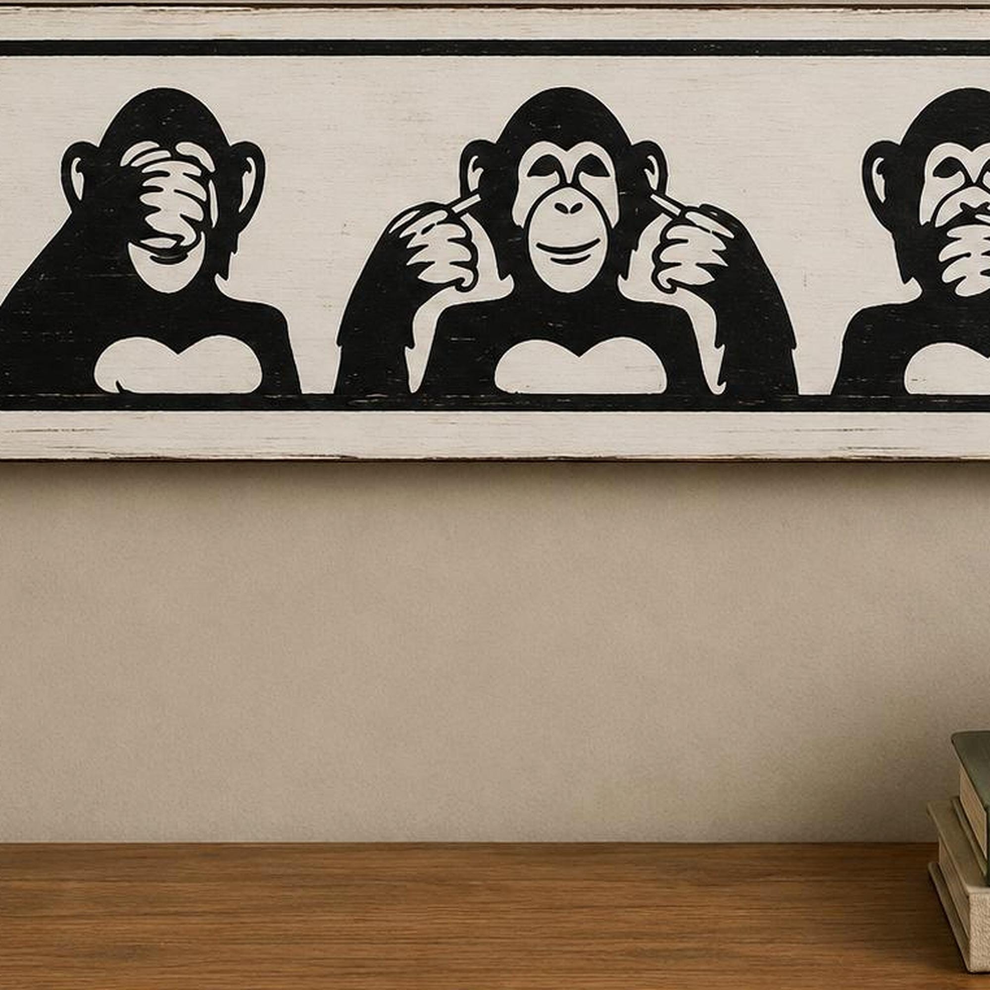See Hear Speak No Evil Monkey Wood Sign – Hand Painted Three Wise
