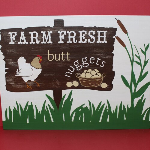 Farm Fresh Butt Nuggets Sign, Rustic Farmer Chicken Egg Signs, Eggs Decorations for Chicken Coops, Farming Animal Decor, Selling Eggs Barn
