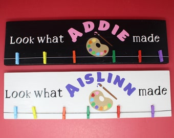 Personalized Kid's Art Hanger - Custom Display for Children's Artwork - Room Decor, Kids Gifts - Look What I Made Sign