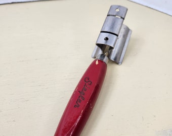 Vintage Ekco Advertising Knife Sharpener with Red Wooden Handle - Siegler Warm Floor Heaters