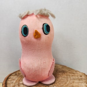 Vintage Knit Sock Folk Art Pink Easter Chick Doll Toy Figure 1960s