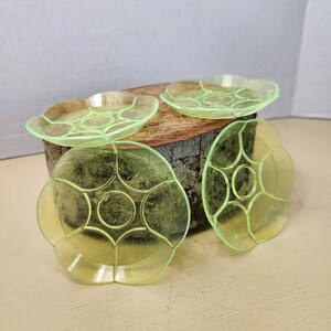 4 Vintage Lucite Bright Yellow Scalloped Shaped Drink Coasters