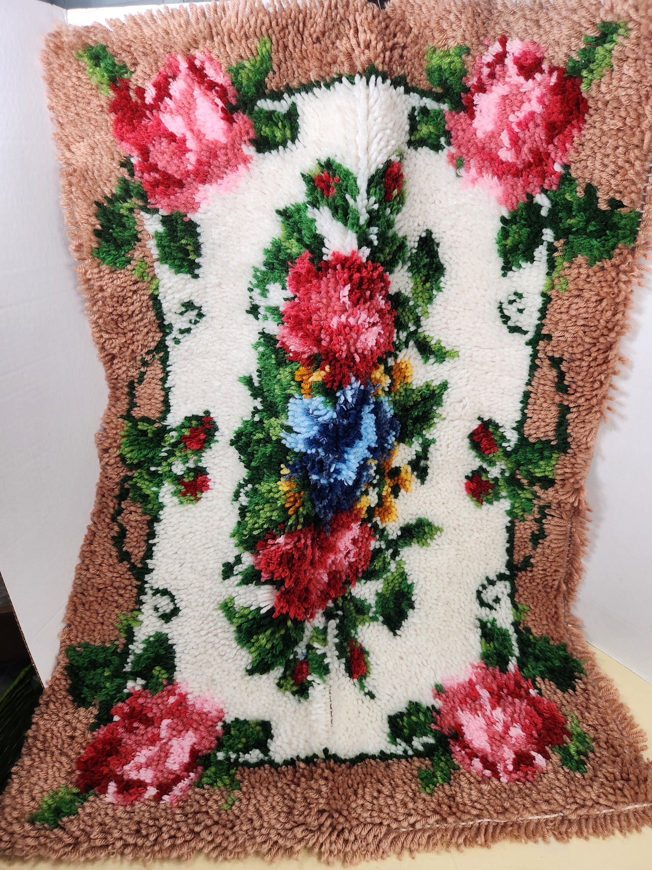 Vintage Completed Elegant Roses Latch Hook Rug Handmade 24 X 34 - Etsy