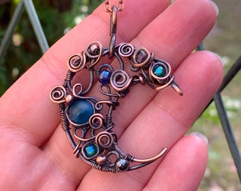 Moon Amulet: Copper and Blue Glass