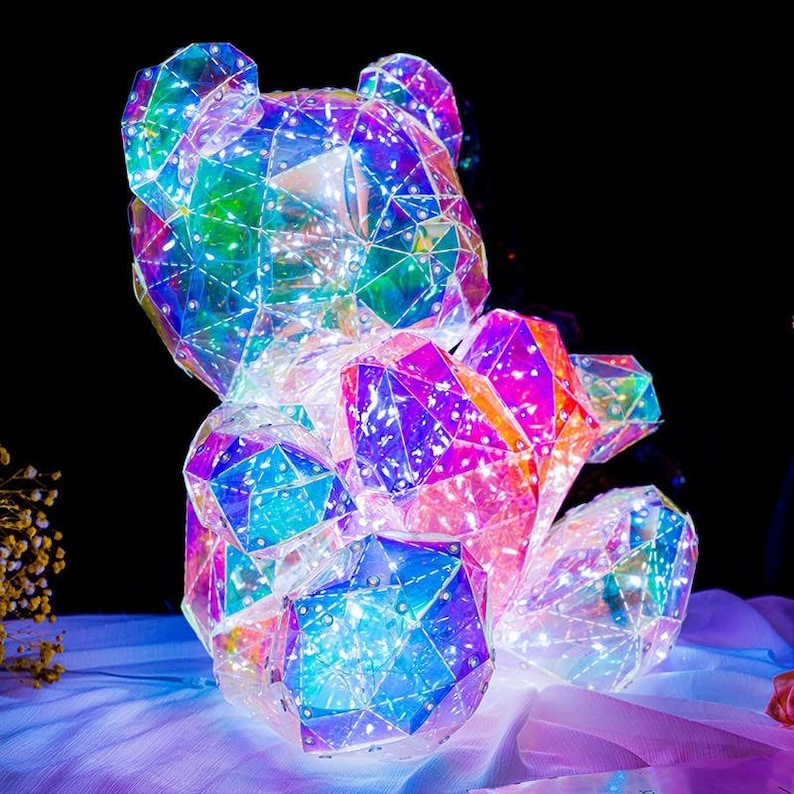 Rainbow Glow Holographic LED Teddy Bear Light Lamp With Gift Etsy