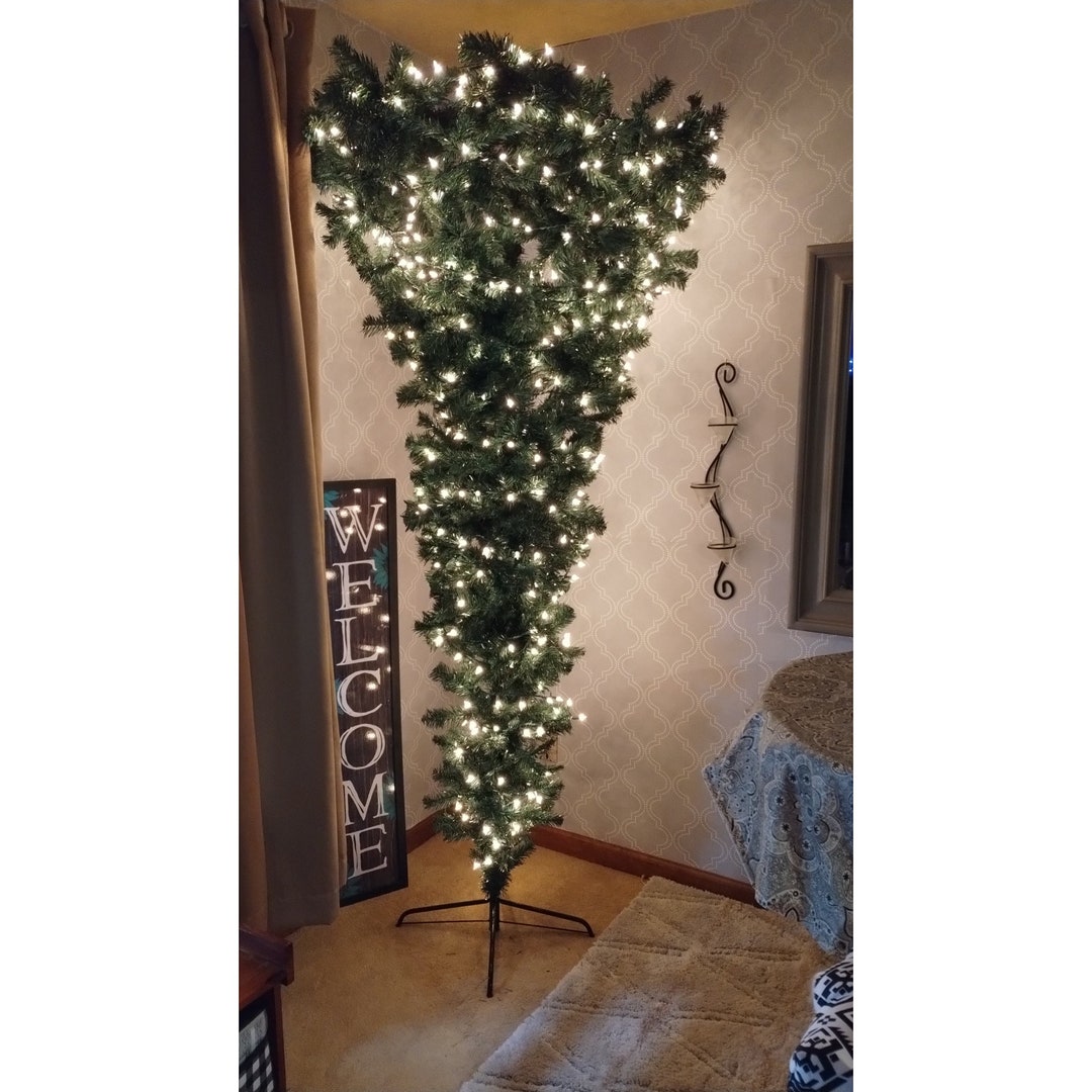 Christmas Upside Down Xmas Tree Artificial Green Unlit 7 Feet Etsy