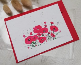 Carte à planter "coquelicots à l'aquarelle", option de personnalisation sur demande