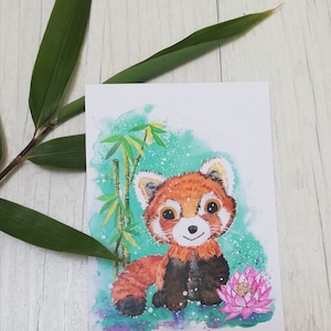 Carte Tao, le petit panda roux, aquarelle