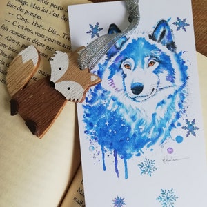 Marque page "Loup " aquarelle, amoureux loup , illustration loup , cadeau lecteur