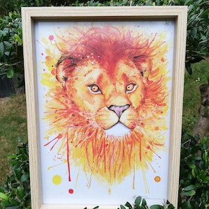 Affiche A4 "Lion " aquarelle, amoureux animaux , illustration aquarelle , lion savane, lion bioparc collection  à offrir, à encadrer