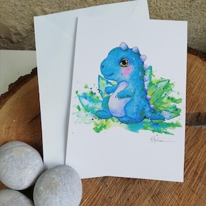 Carte Dino, dinosaure aquarelle,, carte enfant, anniversaire, faire-part, invitation enfant