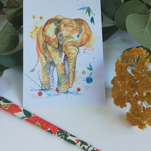 Carte "Éléphant d'Afrique" à l'aquarelle, cadeau amoureux éléphant, carte amitié, carte collection animaux Afrique, carte à encadrer