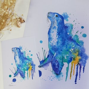 A4 poster, Watercolor sea lion, limited edition, decoration, collection, gift,