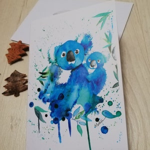 Carte "planète koalas" aquarelle, carte anniversaire, carte à encadrer, déco chambre enfant, carte à collectionner