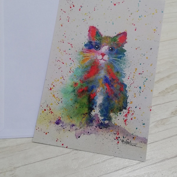 Carte à l'aquarelle, chat "nuage"