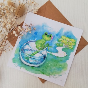 Carte "Pierrette la grenouille"illustration à l'aquarelle
