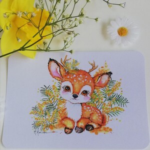 Carte "Faon et mimosas" , carte printemps, amitié, amoureux nature