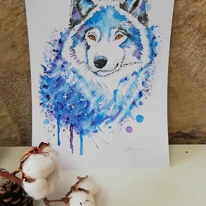 Affiche A4 "Loup " aquarelle, amoureux loup , illustration loup , loup aquarelle, illustration loup à offrir, à encadrer
