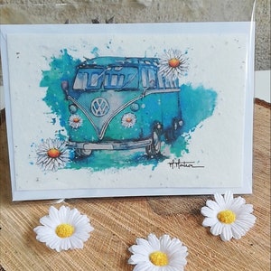 Carte à planter "Combi vintage, bohème" myosotis, pâquerettes, coquelicots