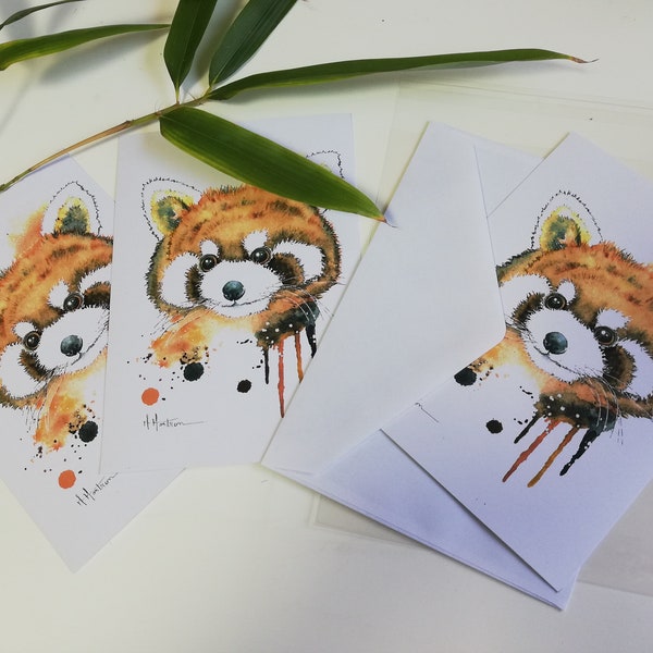 Carte Panda roux à l'aquarelle, édition limitée, à encadrer, à offrir, collection, décoration chambre enfant