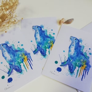 Carte "Otarie" à l'aquarelle, édition limitée, carte à offrir, carte à collectionner, carte à encadrer