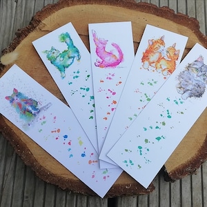 Marque pages "Chats en couleurs " à l'aquarelle, Lot ou à l'unité,cartonnés, cadeau amoureux Chat , cadeau  chats, cadeau lecteur