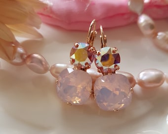 Rose Water Opal Swarovski Crystal Earrings, Rose Gold plated, Gift for her, Mothers Day Gift, Australian Seller