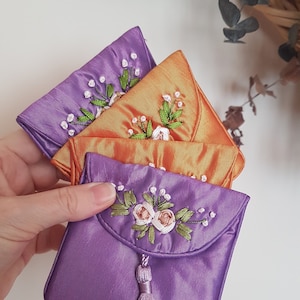 Pretty tassel pouch with Ribbon Embroidery - perfect gift pouch, Australian seller