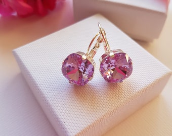 Gorgeous sparkly Violet Swarovski Crystal lever back earrings, Australian seller