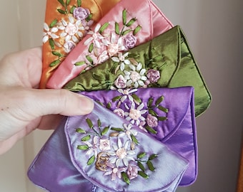 Pretty tassel pouch with Ribbon Embroidery - Perfect Gift pouch, Australian seller