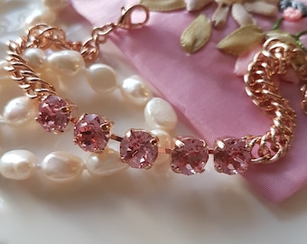 Swarovski Crystal Bracelet, Light Rose, Rose Gold Plated, Gift for Her