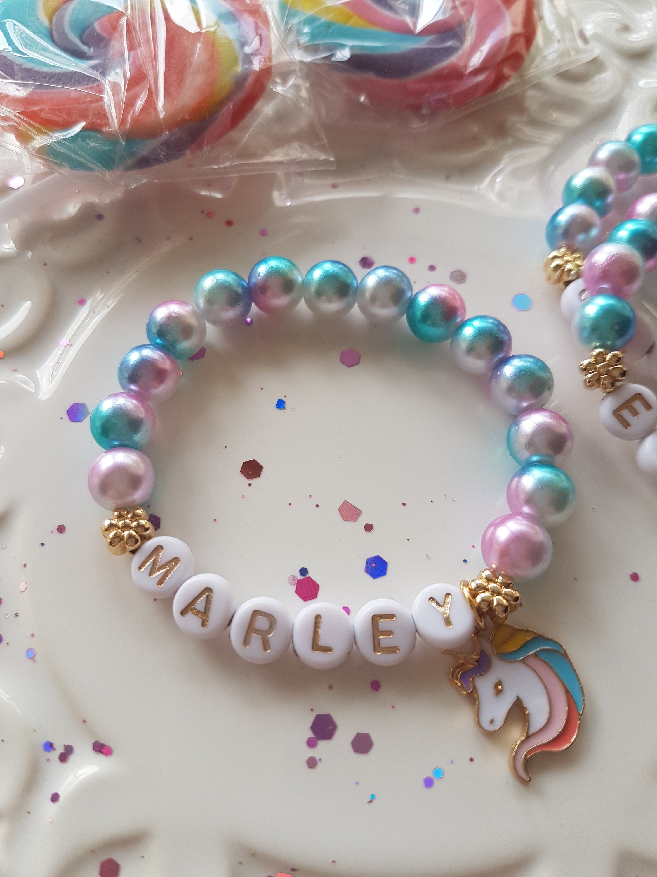 Birthday Gift for 8 Year Old Girl Child Size Adjustable Expandable Unicorn  Charm Bracelet Kid's Personalized Initial Charm 