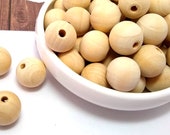 50 Large Hole Wood Beads - Natural Wood Bead - Wooden Macrame Beads - Beads with Large Hole - Beads for Garland - Large Wood Bead - 17.5mm